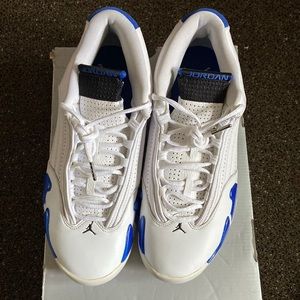 Air Jordan 14 Retro men’s size 10.5 white/black/hyper Royal.